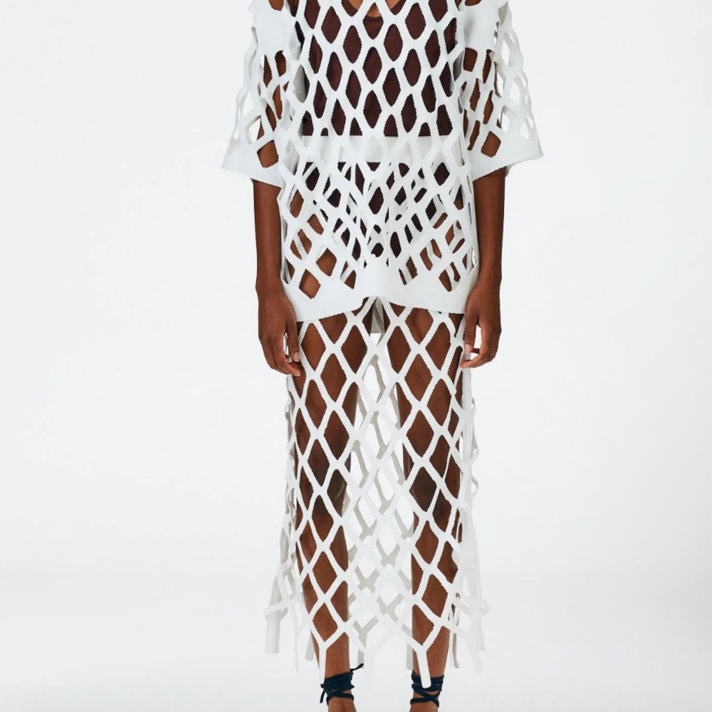TIBI fishnet macrame skirt